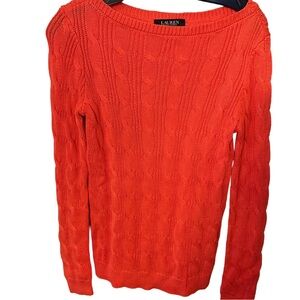 Lauren Ralph Lauren Women’s Cable Knit Sweater Orange Boat Neck Sz M